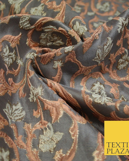 6 COLOURS Grey Ornamental Floral Vine Textured Brocade Jacquard Dress Fabric 59"