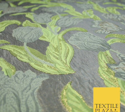 5 COLOURS - Large Leafy Tulip Creased Textured Brocade Jacquard Dress Fabric 59"