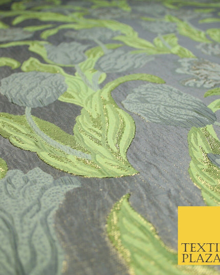 5 COLOURS - Large Leafy Tulip Creased Textured Brocade Jacquard Dress Fabric 59"
