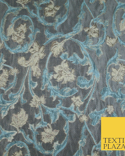 6 COLOURS Grey Ornamental Floral Vine Textured Brocade Jacquard Dress Fabric 59"