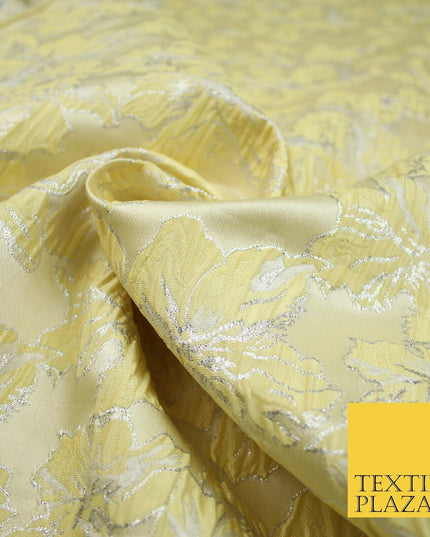 5 COLOURS - Silver Metallic Ornate Floral Brocade Jacquard Dress Fabric 59" Wide