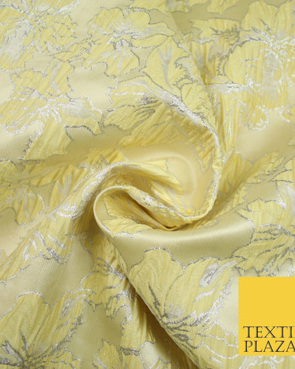 5 COLOURS - Silver Metallic Ornate Floral Brocade Jacquard Dress Fabric 59" Wide