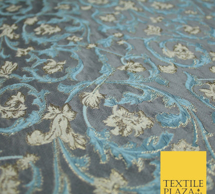 6 COLOURS Grey Ornamental Floral Vine Textured Brocade Jacquard Dress Fabric 59"
