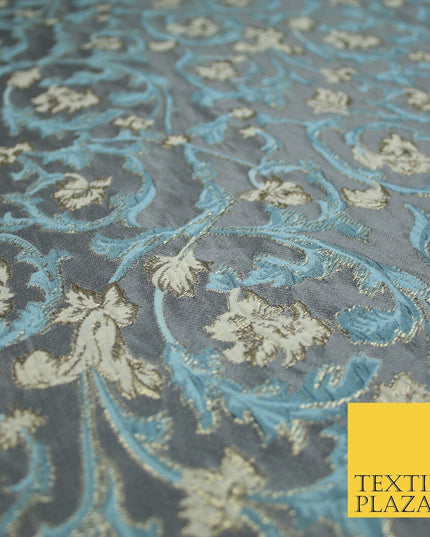 6 COLOURS Grey Ornamental Floral Vine Textured Brocade Jacquard Dress Fabric 59"