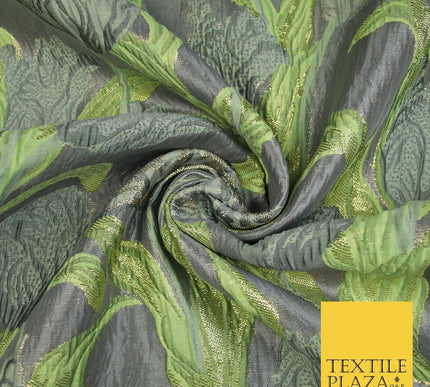 5 COLOURS - Large Leafy Tulip Creased Textured Brocade Jacquard Dress Fabric 59"
