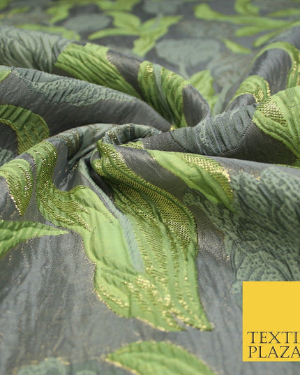 5 COLOURS - Large Leafy Tulip Creased Textured Brocade Jacquard Dress Fabric 59"