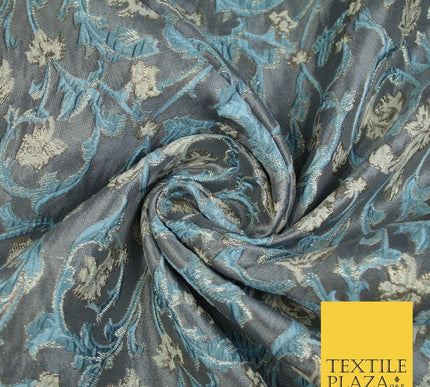 6 COLOURS Grey Ornamental Floral Vine Textured Brocade Jacquard Dress Fabric 59"