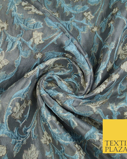 6 COLOURS Grey Ornamental Floral Vine Textured Brocade Jacquard Dress Fabric 59"