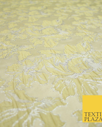 5 COLOURS - Silver Metallic Ornate Floral Brocade Jacquard Dress Fabric 59" Wide