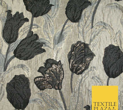 5 COLOURS - Large Leafy Tulip Creased Textured Brocade Jacquard Dress Fabric 59"