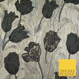 5 COLOURS - Large Leafy Tulip Creased Textured Brocade Jacquard Dress Fabric 59"