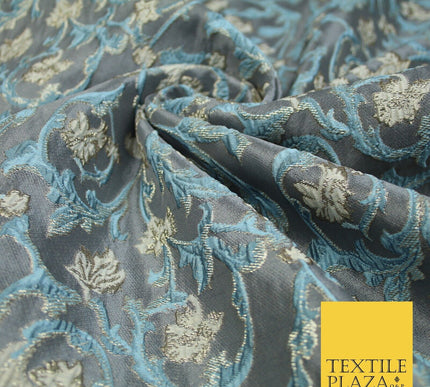 6 COLOURS Grey Ornamental Floral Vine Textured Brocade Jacquard Dress Fabric 59"