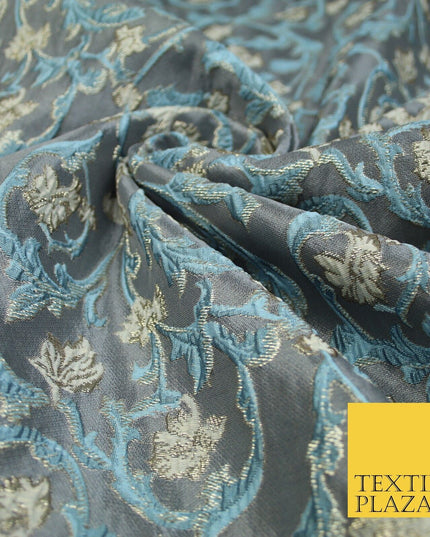 6 COLOURS Grey Ornamental Floral Vine Textured Brocade Jacquard Dress Fabric 59"
