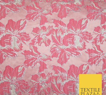 5 COLOURS - Silver Metallic Ornate Floral Brocade Jacquard Dress Fabric 59" Wide