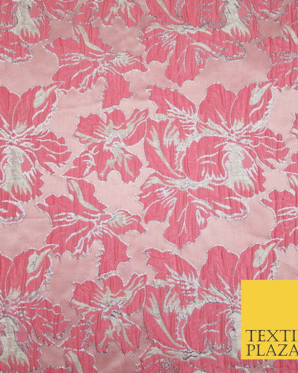 5 COLOURS - Silver Metallic Ornate Floral Brocade Jacquard Dress Fabric 59" Wide