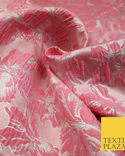 5 COLOURS - Silver Metallic Ornate Floral Brocade Jacquard Dress Fabric 59" Wide