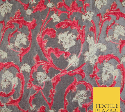 6 COLOURS Grey Ornamental Floral Vine Textured Brocade Jacquard Dress Fabric 59"