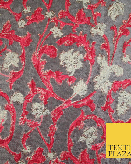 6 COLOURS Grey Ornamental Floral Vine Textured Brocade Jacquard Dress Fabric 59"