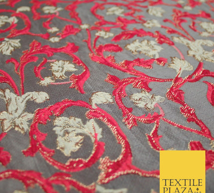 6 COLOURS Grey Ornamental Floral Vine Textured Brocade Jacquard Dress Fabric 59"