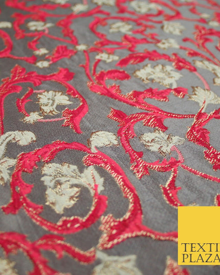 6 COLOURS Grey Ornamental Floral Vine Textured Brocade Jacquard Dress Fabric 59"