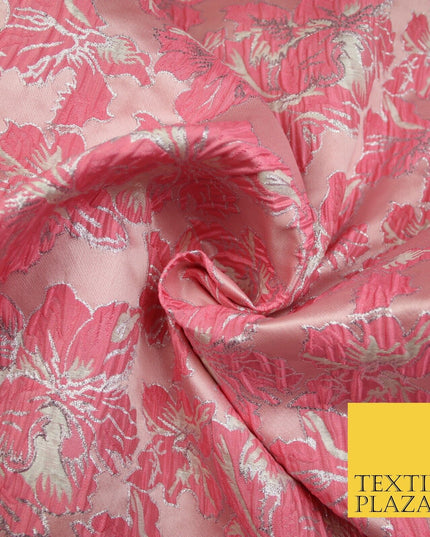 5 COLOURS - Silver Metallic Ornate Floral Brocade Jacquard Dress Fabric 59" Wide