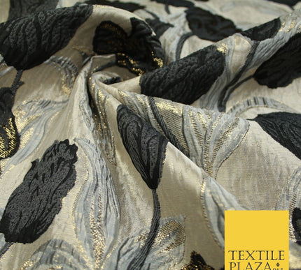 5 COLOURS - Large Leafy Tulip Creased Textured Brocade Jacquard Dress Fabric 59"