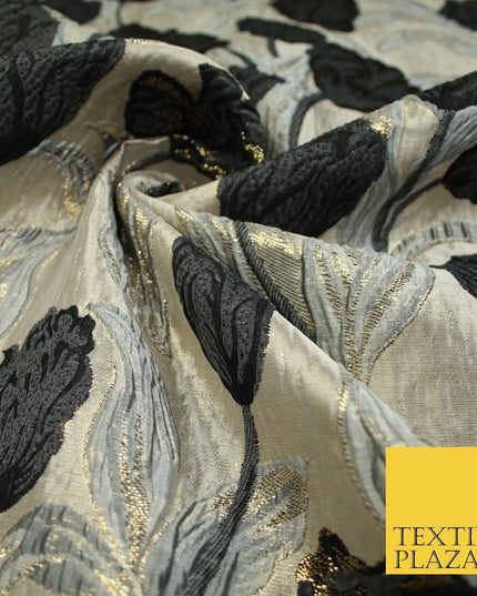 5 COLOURS - Large Leafy Tulip Creased Textured Brocade Jacquard Dress Fabric 59"