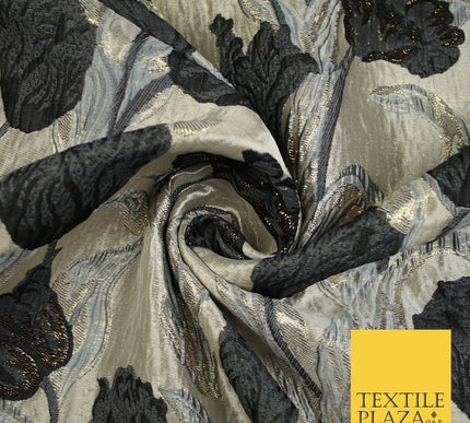 5 COLOURS - Large Leafy Tulip Creased Textured Brocade Jacquard Dress Fabric 59"