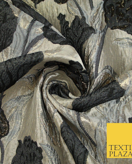 5 COLOURS - Large Leafy Tulip Creased Textured Brocade Jacquard Dress Fabric 59"
