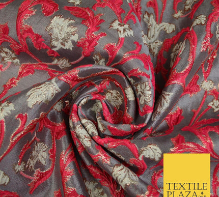 6 COLOURS Grey Ornamental Floral Vine Textured Brocade Jacquard Dress Fabric 59"