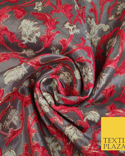6 COLOURS Grey Ornamental Floral Vine Textured Brocade Jacquard Dress Fabric 59"