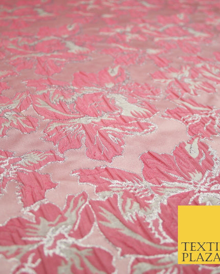 5 COLOURS - Silver Metallic Ornate Floral Brocade Jacquard Dress Fabric 59" Wide