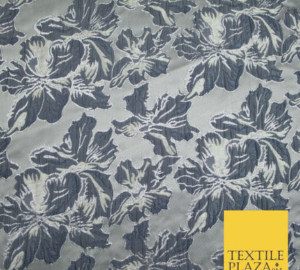 5 COLOURS - Silver Metallic Ornate Floral Brocade Jacquard Dress Fabric 59" Wide