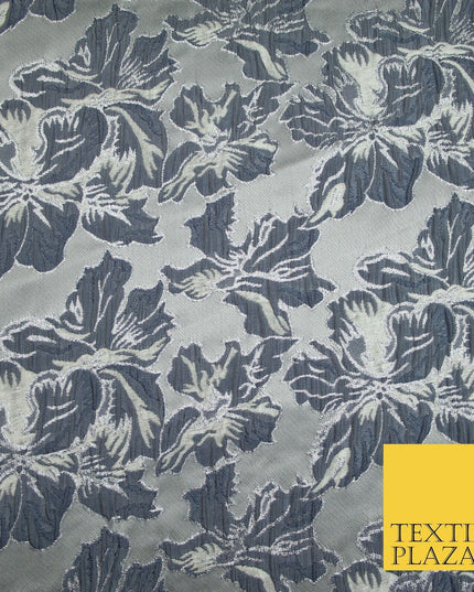 5 COLOURS - Silver Metallic Ornate Floral Brocade Jacquard Dress Fabric 59" Wide