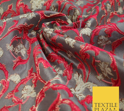 6 COLOURS Grey Ornamental Floral Vine Textured Brocade Jacquard Dress Fabric 59"