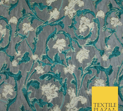 6 COLOURS Grey Ornamental Floral Vine Textured Brocade Jacquard Dress Fabric 59"