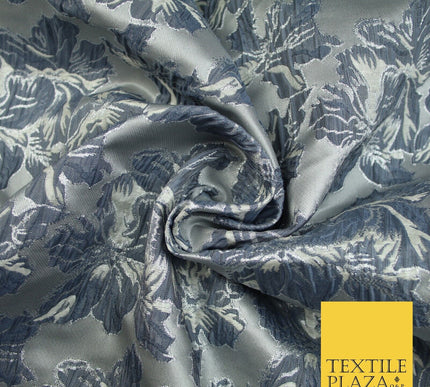 5 COLOURS - Silver Metallic Ornate Floral Brocade Jacquard Dress Fabric 59" Wide
