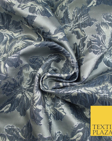 5 COLOURS - Silver Metallic Ornate Floral Brocade Jacquard Dress Fabric 59" Wide