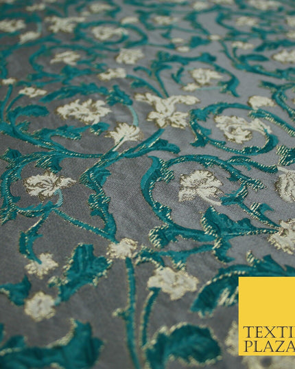 6 COLOURS Grey Ornamental Floral Vine Textured Brocade Jacquard Dress Fabric 59"