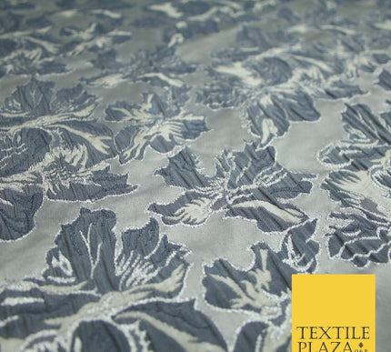 5 COLOURS - Silver Metallic Ornate Floral Brocade Jacquard Dress Fabric 59" Wide
