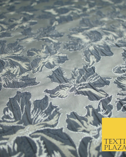 5 COLOURS - Silver Metallic Ornate Floral Brocade Jacquard Dress Fabric 59" Wide