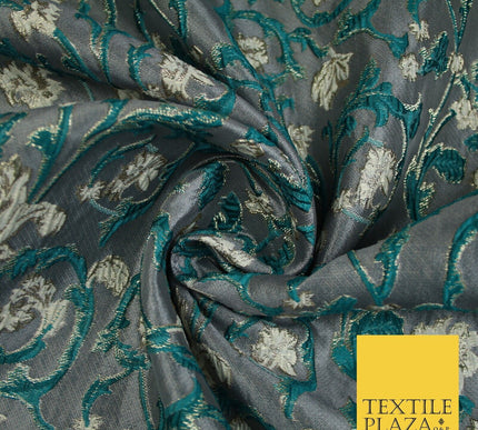 6 COLOURS Grey Ornamental Floral Vine Textured Brocade Jacquard Dress Fabric 59"