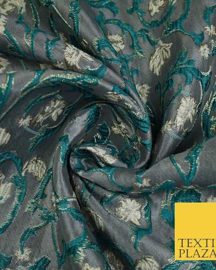 6 COLOURS Grey Ornamental Floral Vine Textured Brocade Jacquard Dress Fabric 59"
