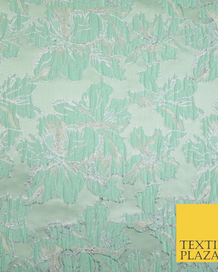5 COLOURS - Silver Metallic Ornate Floral Brocade Jacquard Dress Fabric 59" Wide