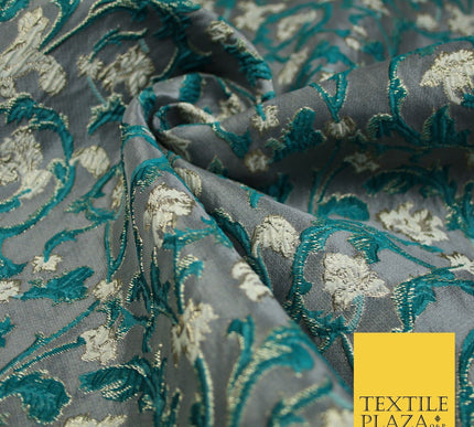 6 COLOURS Grey Ornamental Floral Vine Textured Brocade Jacquard Dress Fabric 59"