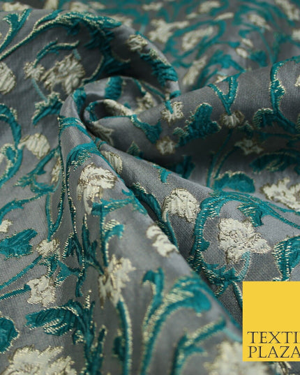 6 COLOURS Grey Ornamental Floral Vine Textured Brocade Jacquard Dress Fabric 59"