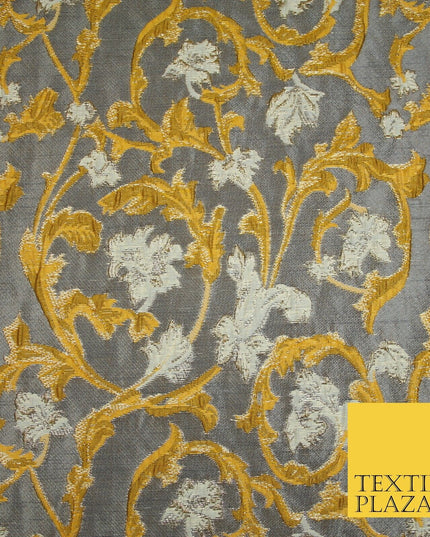 6 COLOURS Grey Ornamental Floral Vine Textured Brocade Jacquard Dress Fabric 59"