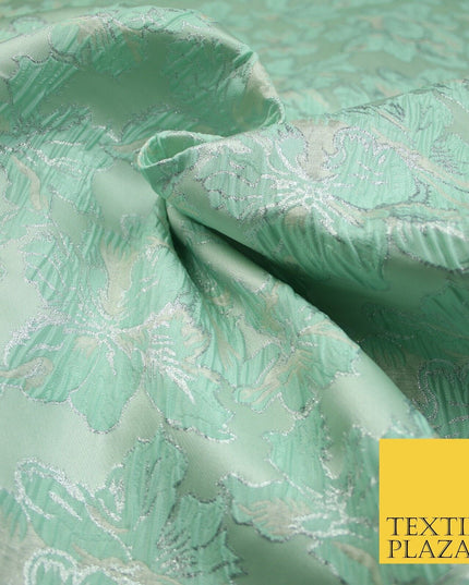 5 COLOURS - Silver Metallic Ornate Floral Brocade Jacquard Dress Fabric 59" Wide
