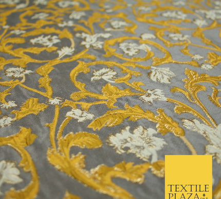 6 COLOURS Grey Ornamental Floral Vine Textured Brocade Jacquard Dress Fabric 59"