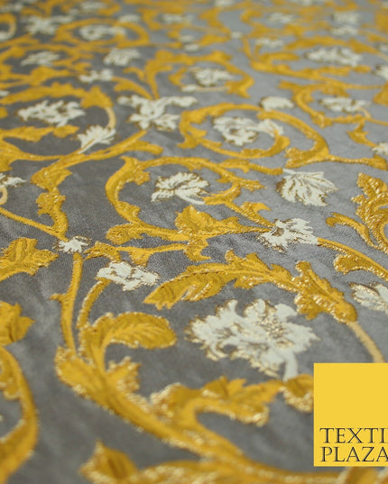 6 COLOURS Grey Ornamental Floral Vine Textured Brocade Jacquard Dress Fabric 59"